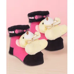 Yellow Bee Cotton Teddy Bear Applique Detailed Anti Skid Socks - Multi Colour-picture-40