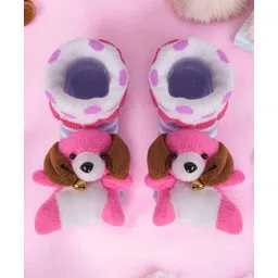 Yellow Bee Cotton Teddy Bear Applique Detailed Striped Socks - Purple & Pink-picture-39