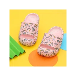 Yellow Bee Girls Pink & Black Printed Rubber Sliders-picture-31