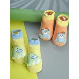 Yellow Bee Infant Boys Pack Of 2 Dino & Bear Doll Head-Patterned Cotton Ankle-Length Socks-picture-12