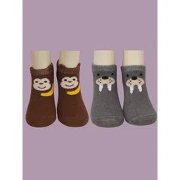 Yellow Bee Infant Boys Pack Of 2 Monkey Patterned Ankle-Length Socks-picture-38