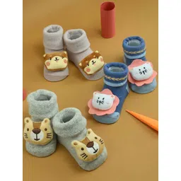 Yellow Bee Infant Boys Pack Of 3 Patterned Cotton Ankle-Length Socks-picture-46