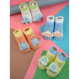 Yellow Bee Infant Boys Pack Of 4 Doll Head-Patterned Cotton Ankle-Length Socks-picture-22