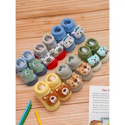 Yellow Bee Infant Boys Pack Of 6 Printed Ankle-Length Cotton Animal Rattle Socks-picture-18