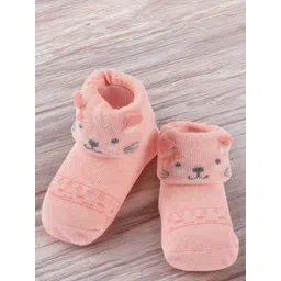 Yellow Bee Infant Girls Kitty Face Patterned Ankle Length Non-Slip Grip Socks-picture-46