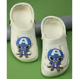 Yellow Bee Marvel Featuring Captain America 3D Applique Detailed Perforated Slingback Clogs - White-picture-20