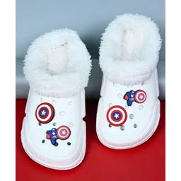 Yellow Bee Marvel Featuring Captain America Applique Detailed Perforated Plush Line Detailed Clogs - White-picture-37