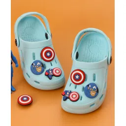 Yellow Bee Marvel Featuring Captain America Applique Detailed Perforated Slingback Clogs - Blue-picture-13