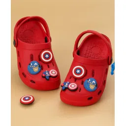 Yellow Bee Marvel Featuring Captain America Applique Detailed Perforated Slingback Clogs - Red-picture-12