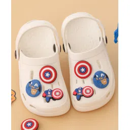 Yellow Bee Marvel Featuring Captain America Applique Detailed Perforated Slingback Clogs - White-picture-15