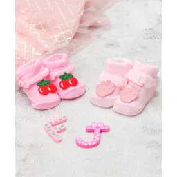 Yellow Bee Pack Of 2 Cherry & Crochet Mango Embellished Socks - Pink-picture-15