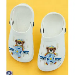 Yellow Bee Perforated Clogs With Aeroplane Rotating Charms - White-picture-22
