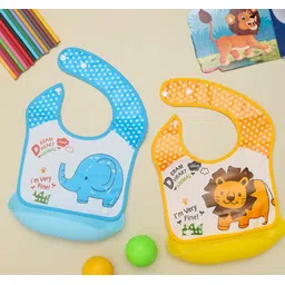 yellow bee Polyester Elephant and Lion Print Bib Blue, Yellow-picture-15