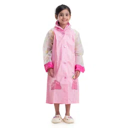 Yellow Bee PVC Full Sleeves Magical Unicorn Dreams Detailed Hooded Raincoat - Pink-picture-11