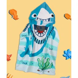 Yellow Bee Shark Designed Hooded Poncho Towel - Blue & White-picture-22