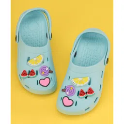Yellow Bee Solid Clogs With Fruits Candy & Heart Charm - Blue-picture-32