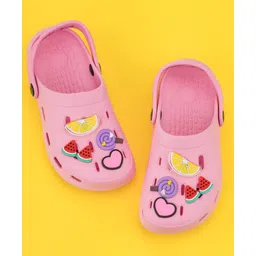 Yellow Bee Solid Clogs With Fruits Candy & Heart Charm - Pink-picture-28