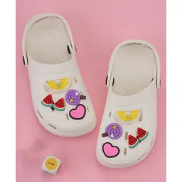 Yellow Bee Solid Clogs With Fruits Candy & Heart Charm - White-picture-24