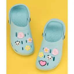 Yellow Bee Solid Clogs With Panda & Floral Charms - Blue-picture-29
