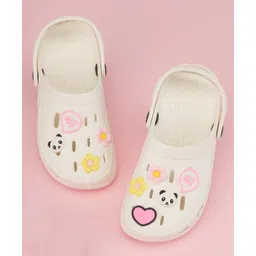 Yellow Bee Solid Clogs With Panda & Floral Charms - White-picture-30