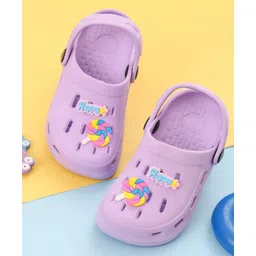 Yellow Bee Solid Perforated Slingback Clogs With Candy Charms - Purple-picture-33