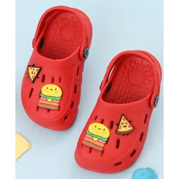 Yellow Bee Solid Perforated Slingback Clogs With Pizza & Burger Charms - Red-picture-31