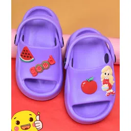 Yellow Bee Solid Slingback Fruits Applique Detailed Clogs -Purple image 1