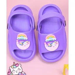 Yellow Bee Solid Slingback Rainbow & Unicorn Applique Detailed Clogs - Purple-picture-11