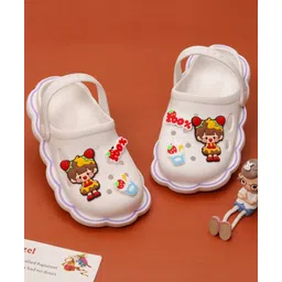 Yellow Bee Strawberry & Girl Applique Detailed Purforated Slingback Clogs - White-picture-11