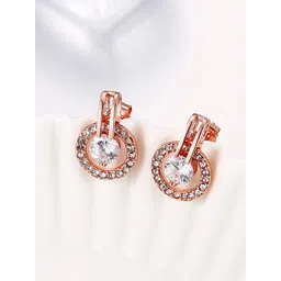 Yellow Chimes 18K Rose Gold Plated Stone studded Contemporary Drop Earrings-picture-35