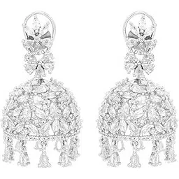 yellow chimes American Diamond Earrings for Women Rosegold Plated High Grade Authentic White AD Studded Jhumka/Jhumki Earrings for Women and Girls.-picture-17