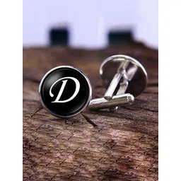 Yellow Chimes Black & Silver-Toned Alphabet D Statement Stainless Steel Cufflinks-picture-15