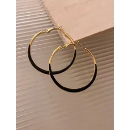 Yellow Chimes Black Half Gold Half Bali Hoops Earrings-picture-38