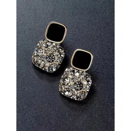 Yellow Chimes  Black Stone Studded Geometrical Stud Drop Earrings-picture-19