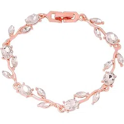 yellow chimes Bracelet for Women and Girls Crystal Bracelets for Women | Rose Leaf Shaped Silver Rose Gold Plated Crystal Bracelet | Birthday Gift for Girls and Women Anniversary Gift for Wife-picture-10