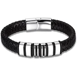 yellow chimes Bracelets for Men and Boys Black Leather Bracelet for Men | Magnetic-Clasp Genuine Leather Wrap Bracelets for Men | Birthday Gift for Men and Boys Anniversary Gift for Husband-picture-32