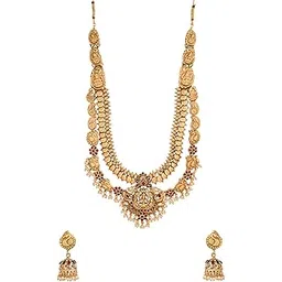 yellow chimes Bridal Jewellery Set for Women | Golden Layered Necklace Set for Women | Traditional Gold Plated Temple Jewellery Set for Girls | Birthday Anniversary Gift for Women Wife-picture-34