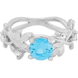 yellow chimes Crystal Blue Stoned Studded Silver Tone Floral Shaped Finger Rings for Women Valentine Gift for Girls-picture-10
