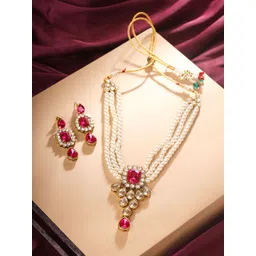 Yellow Chimes Crystal-Studded & Pearl Beaded Jewellery Set-picture-28