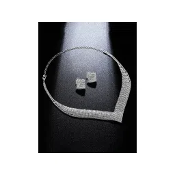 Yellow Chimes Crystal Studded Silver-toned Party Wear Necklace Set-picture-12