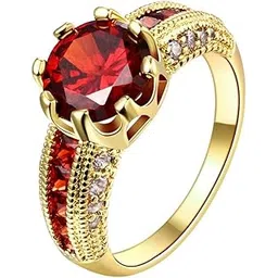 yellow chimes Dazzling Imperial Red Austrian Crystal 18K Real Gold Plated Ring for Women & Girls, Red,Gold,Black-picture-48