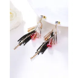 Yellow Chimes Gold-Plated & Black Contemporary Drop Earrings-picture-38
