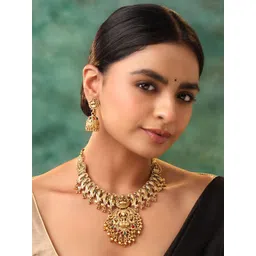 Yellow Chimes Gold-Plated Artificial Stone-Studded & Beaded Temple Jewellery Set-picture-15