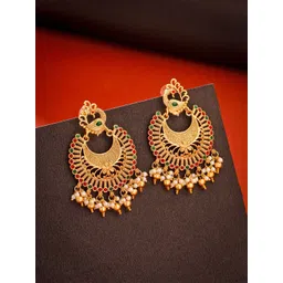 Yellow Chimes Gold Plated Artificial Stones Studded Contemporary Chandbali Earrings-picture-36
