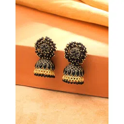 Yellow Chimes Gold Plated Artificial Stones Studded Dome Shaped Jhumkas Earrings-picture-16