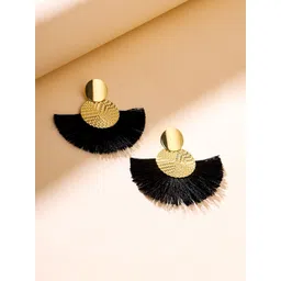 Yellow Chimes Gold-Plated Contemporary Tasselled Drop Earrings-picture-35