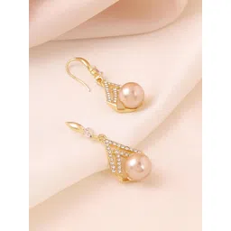 Yellow Chimes Gold-Plated Crystals Stone Studded & Pearls Beaded Drop Earrings-picture-18