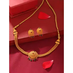 Yellow Chimes Gold Plated Cubic Zirconia Studded & Beaded Jewellery Set-picture-24