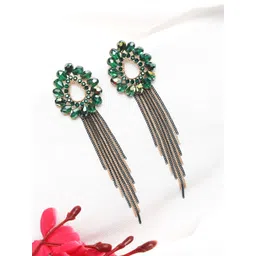 Yellow Chimes Gold-Plated Green Contemporary Drop Earrings-picture-36