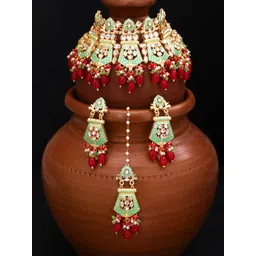 Yellow Chimes Gold-Plated Kundan-Studded & Beaded Handcrafted Meenakari Jewellery Set-picture-14